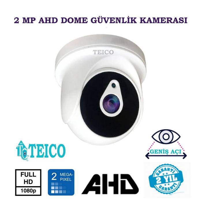 2 Mp Ahd 1080p Geniş Açılı Dome Güvenlik Kamerası 1080p Teico-1262