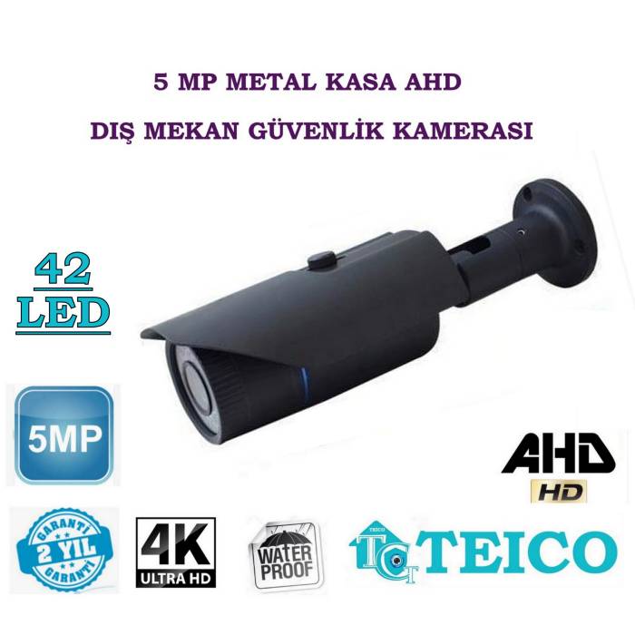 5 MP Ahd Bullet Güvenlik Kamerası Büyük Metal Kasa 42 Led Teico-1542