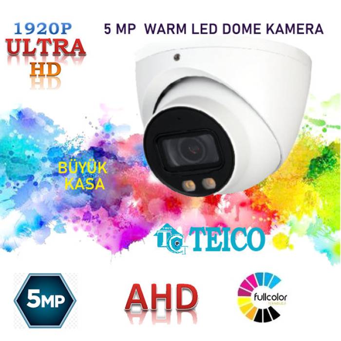 5 Mp Ahd Warm Led Renkli 1080p Dome Güvenlik Kamerası Teico-1225