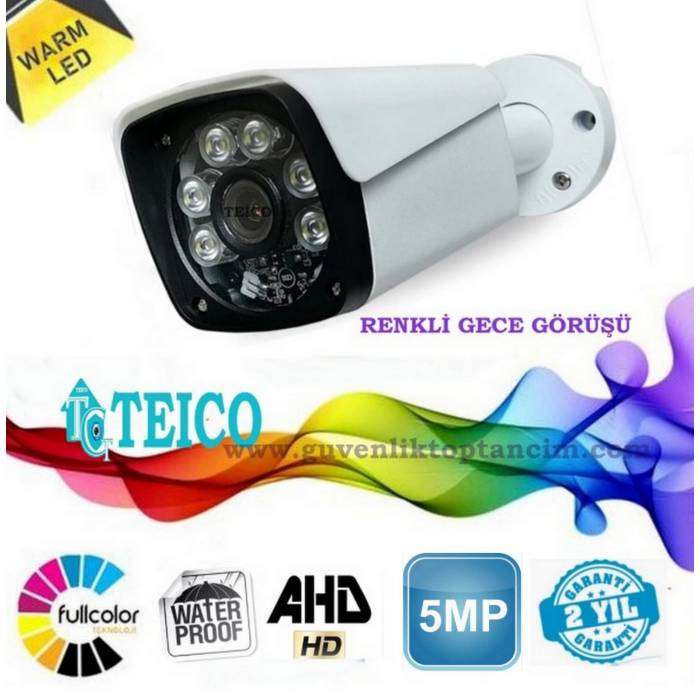 5 Mp Ahd Warm Led Renkli Metal Kasa Güvenlik Kamerası Teico-1625