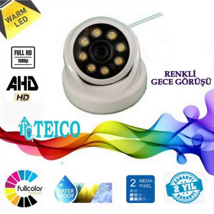 2 Mp Ahd Warm Led Renkli 1080p Dome Güvenlik Kamerası Teico-1280