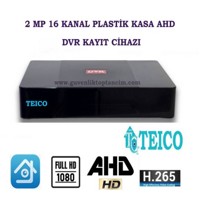 2 MP 16 Kanal 1080P AHD Hibrit Plastik Kasa Kamera Kayıt Cihazı DVR Teico-7162