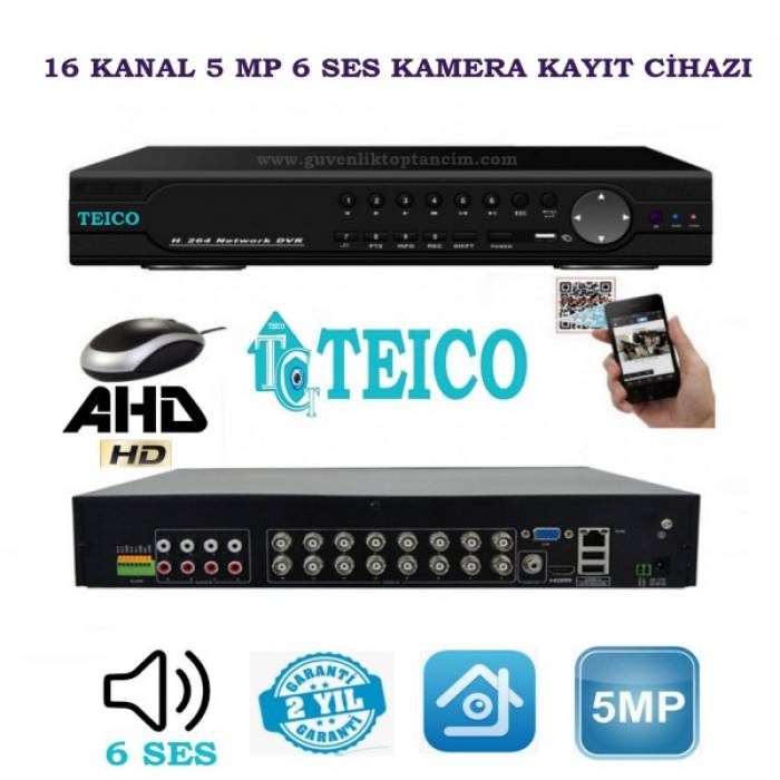 5 MP 16 Kanal 6 Ses AHD Hibrit Kamera Kayıt Cihazı DVR Teico-7566