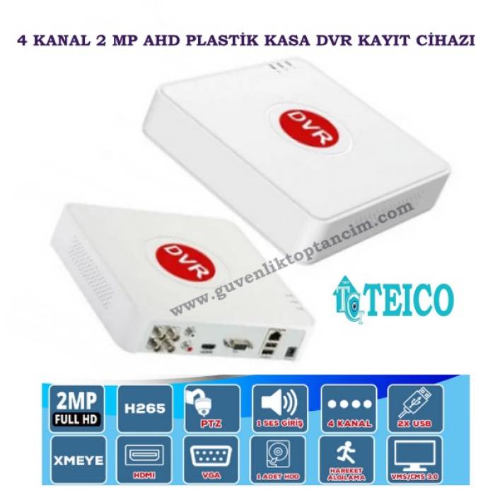 2 Mp 4 Kanal Tek Ses Ahd Plastik Kasa Hibrit Kamera Kayıt Cihazı Xmeye Dvr Teico-7214