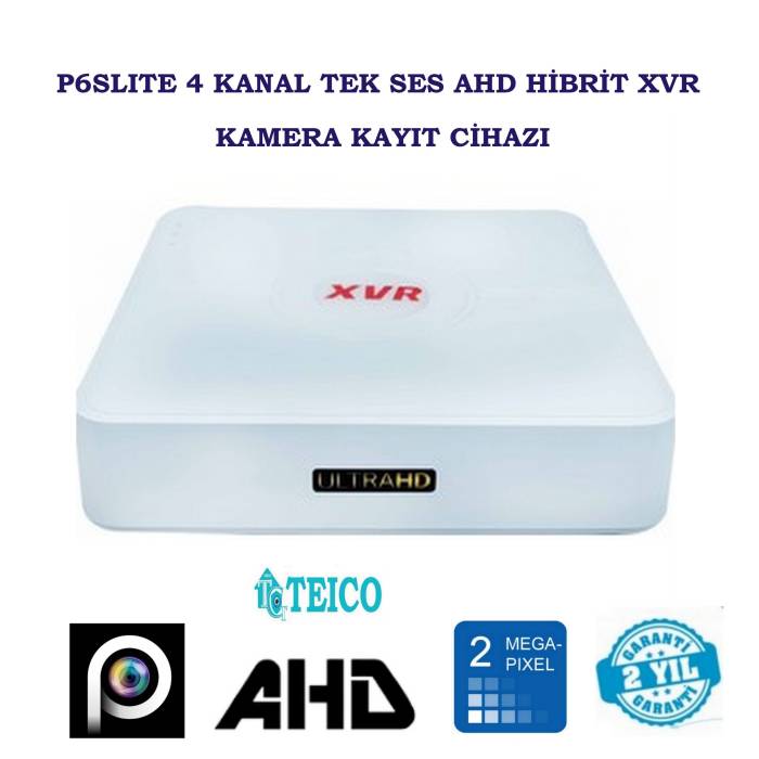 5 MP 4 Kanal AHD P6SLİte Yazılım Hibrit Plastik Kasa Kamera Kayıt Cihazı DVR Teico-7405