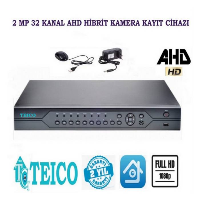 2 MP 32 Kanal AHD Hibrit H265+ Kamera Kayıt Cihazı DVR Teico-7232