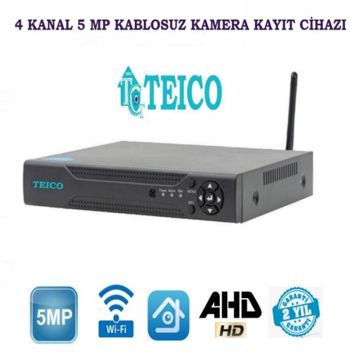 5 MP 4 Kanal Kablosuz Kamera Kayıt Cihazı Wifi DVR Teico-7504