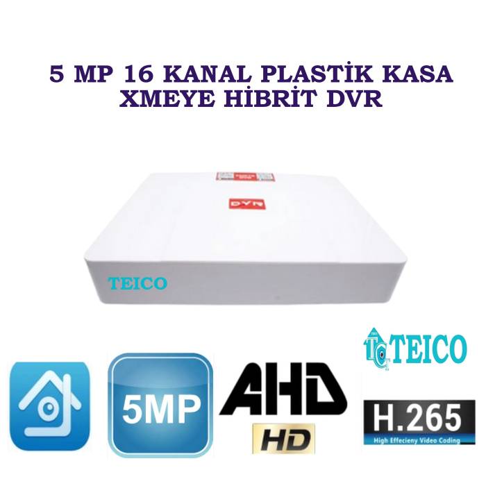 5 MP 16 Kanal 1080P AHD Hibrit Plastik Kasa Kamera Kayıt Cihazı DVR Teico-7565