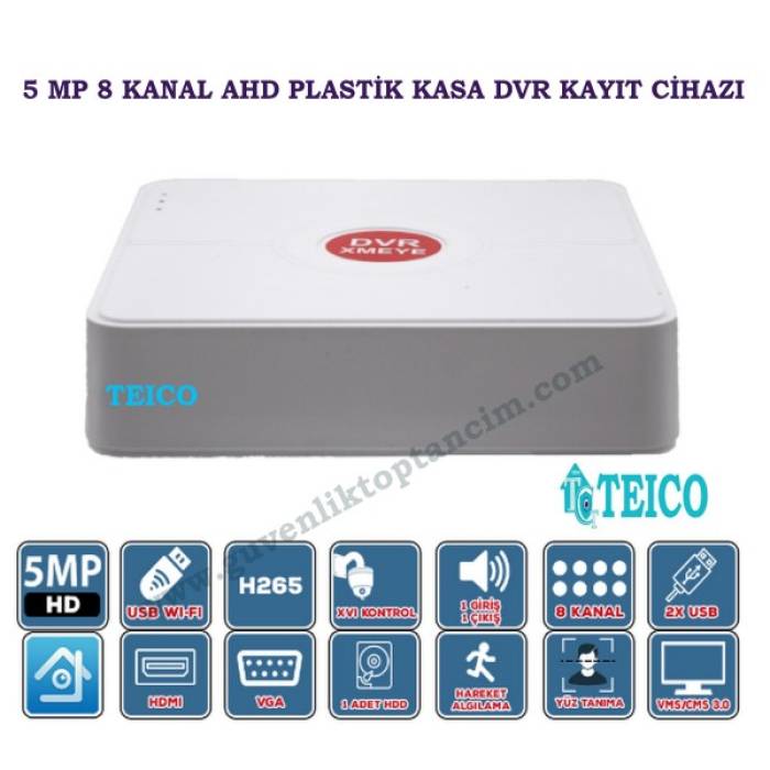 5 MP 8 Kanal AHD Hibrit Plastik Kasa Kamera Kayıt Cihazı DVR Teico-7850