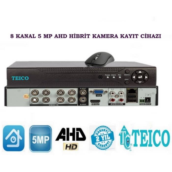 5 MP 8 Kanal AHD Hibrit Metal Kasa Kamera Kayıt Cihazı DVR Teico-7580