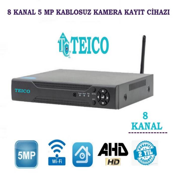 5 MP 8 Kanal Kablosuz Kamera Kayıt Cihazı Wifi DVR Teico-7508