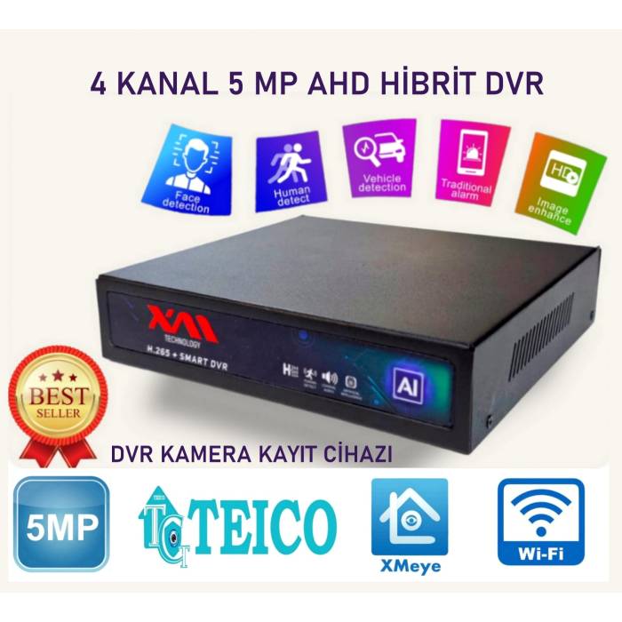 5 MP 4 Kanal AHD Hibrit Metal Kasa Kamera Kayıt Cihazı DVR Teico-7045