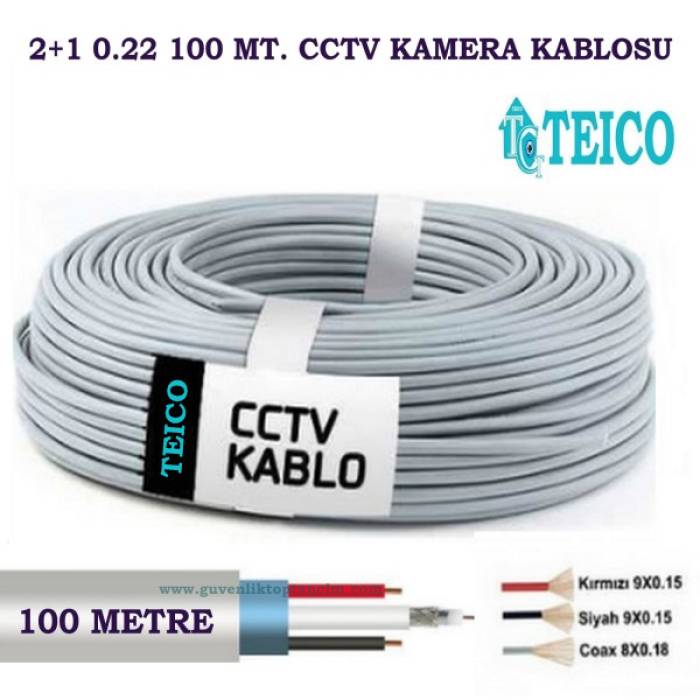 2+1 0.22 100 Metre CCTV Kamera Kablosu Teico-2122