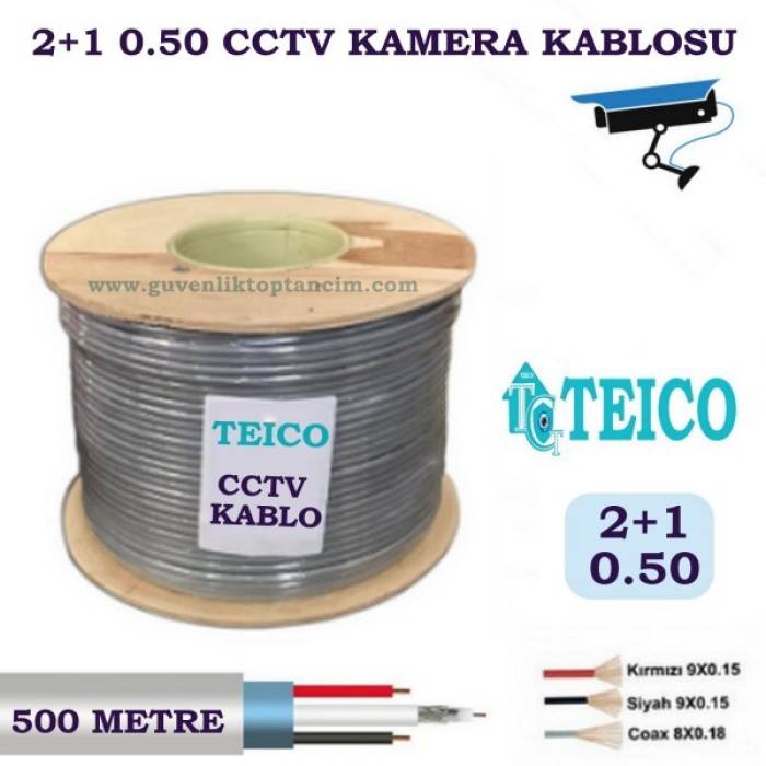 2+1 0.50 mm 500 Metre A Kalite CCTV Kamera Kablosu Teico-2550