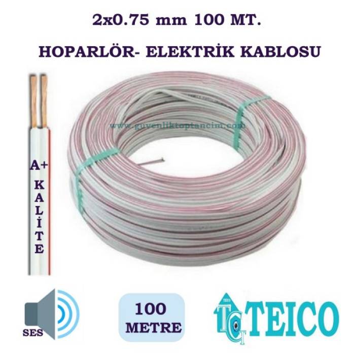 2x0.75 mm Hoparlör ve Elektrik Kablosu 100 Metre Teico-2175