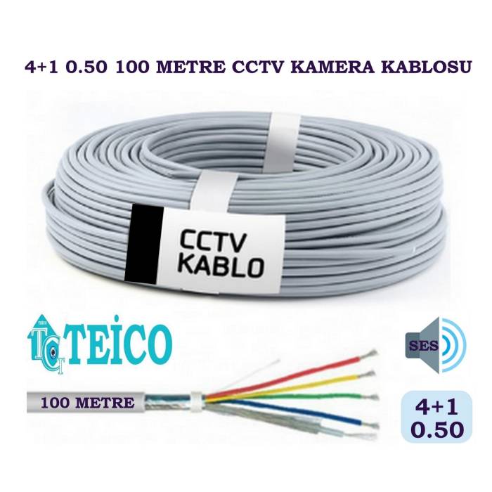 4+1 0.50 A Kalite 100 Mt. CCTV Sesli Kamera Kablosu Teico-2450