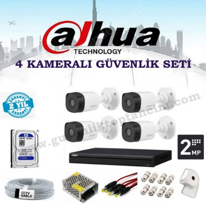 DAHUA 2 MP 4 Dış Mekan Kameralı Herşey Dahil HDCVI Güvenlik Kamerası Seti