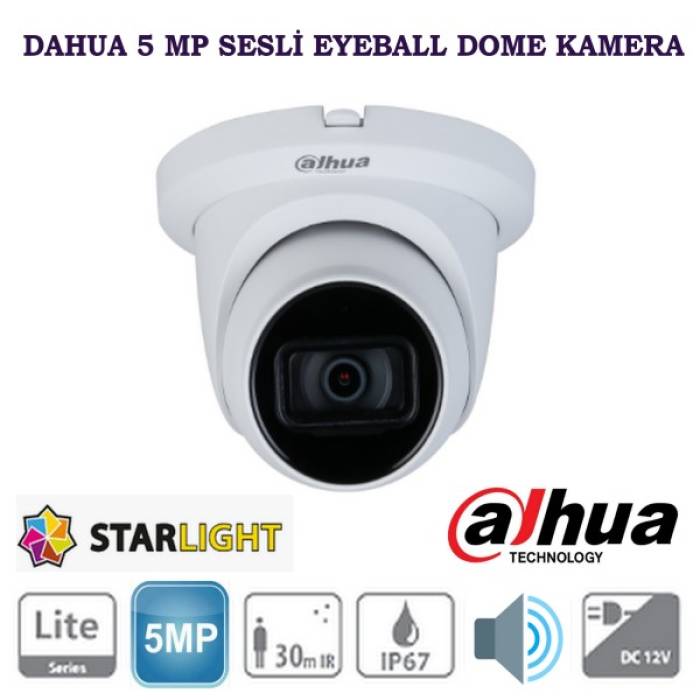 Dahua 5 MP HDCVI IR Eyeball Sesli Dome Kamera HAC-HDW1500TLMQ-A-0280B-S2