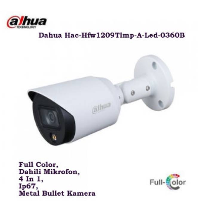 Dahua Hac-Hfw1209Tlm-A-Led-0360B Full Color Dahili Mikrofon Metal Bullet Kamera