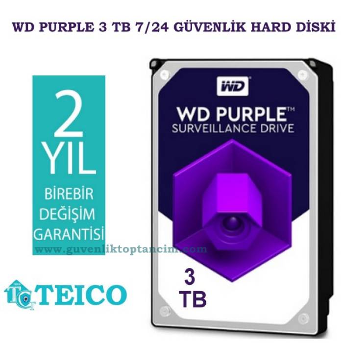 3 TB WD Purple 7/24 Güvenlik Hard Diski 2 Yıl Birebir Değişim Garantili