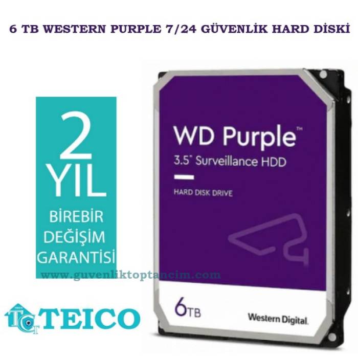 6 TB WD Purple 7/24 Güvenlik Hard Diski 2 Yıl Birebir Değişim Garantili