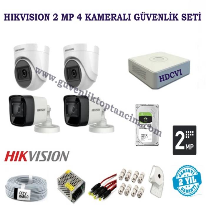 Hikvision 2 MP 4 Kameralı Herşey Dahil HDCVI Güvenlik Kamerası Seti