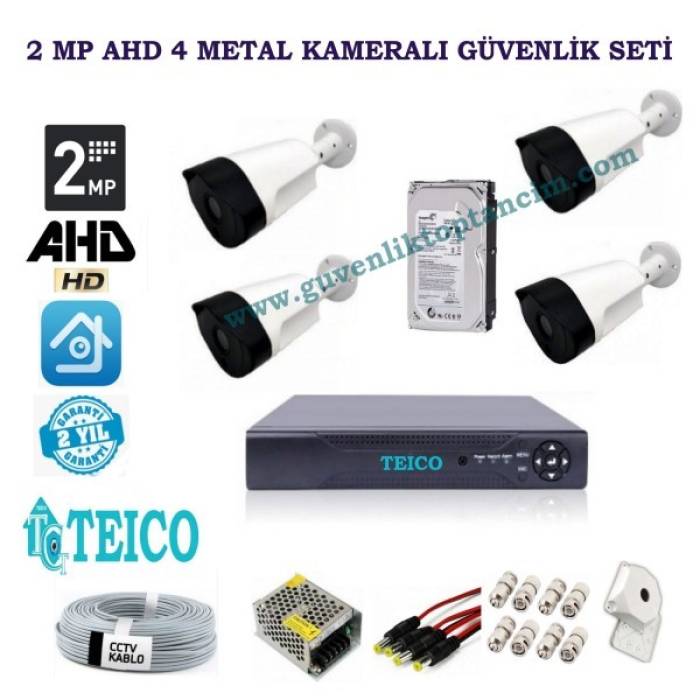 2 MP 4 Metal Kasa Dış Mekan Kameralı Herşey Dahil AHD Güvenlik Kamerası Seti Teico-6424