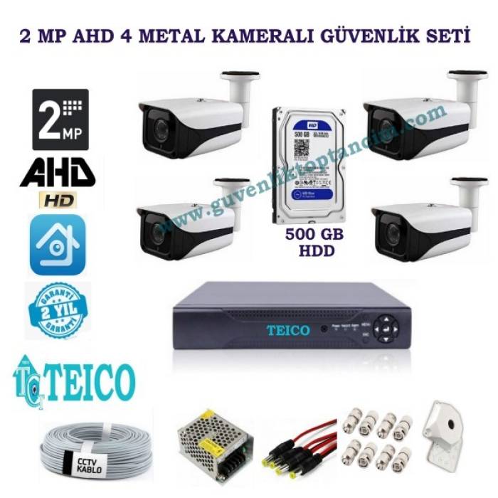 2 MP 4 Metal Kasa Dış Mekan Kameralı Herşey Dahil AHD Güvenlik Kamerası Seti Teico-6244