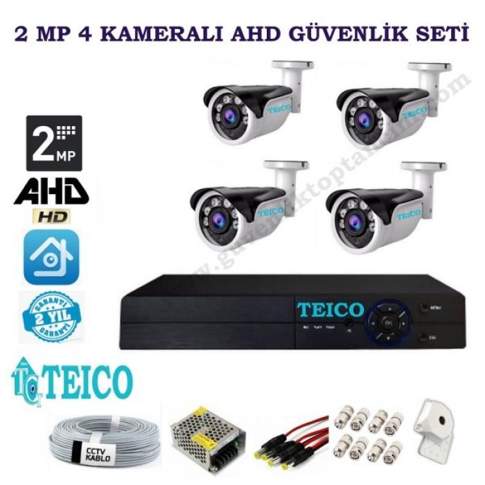 1080p 4 Dış Mekan Kameralı AHD Güvenlik Kamerası Seti Teico-6204