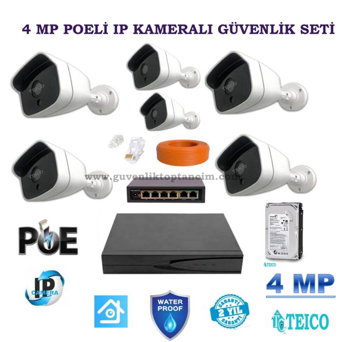 4 MP Poeli Ip 6 Kameralı 1 TB HDD Dahil Güvenlik Seti Teico-6640