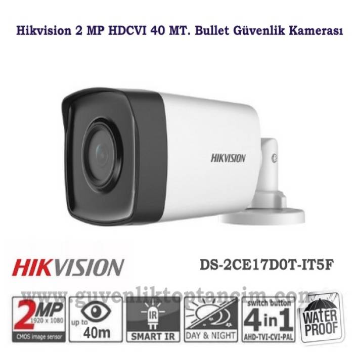 Hikvision 2 MP 1080P HDCVI 40 Mt. Bullet Kamera DS-2CE17D0T-IT5F