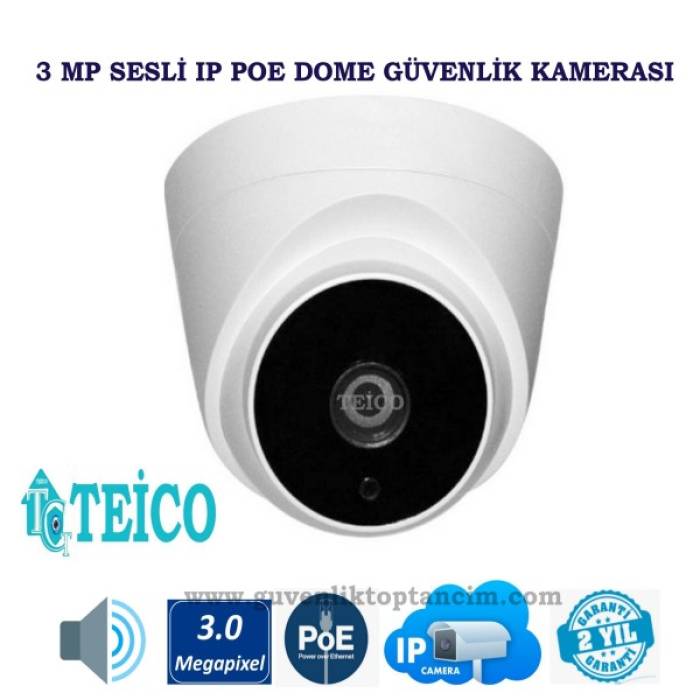 3 MP IP PoE Sesli  Dome Güvenlik Kamerası Teico-3630