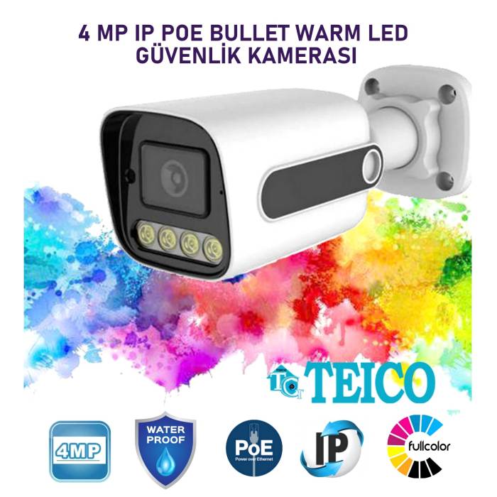 4 MP IP PoE Warm Led Bullet Güvenlik Kamerası Teico-3444