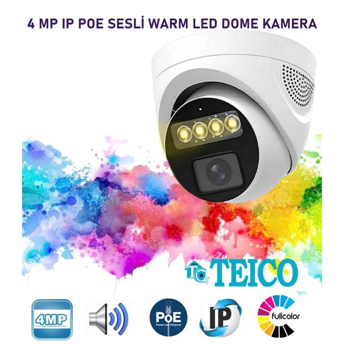 4 MP IP PoE Warm Led Sesli Dome Güvenlik Kamerası Teico-3440