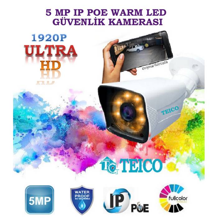 5 MP Bullet  IP PoE Warm Led Güvenlik Kamerası Teico-3525