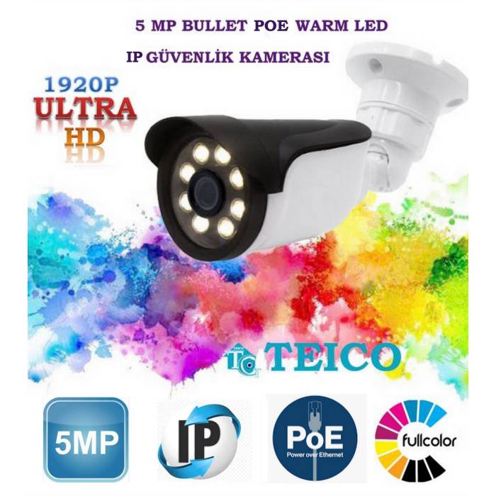 5 MP Bullet  IP PoE Warm Led Güvenlik Kamerası Teico-3526