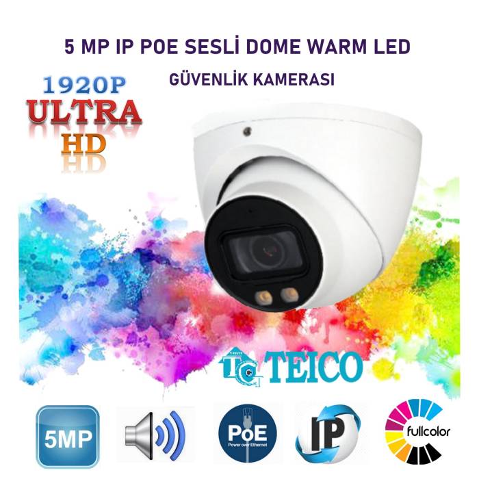 5 MP IP PoE Warm Led Sesli Dome Güvenlik Kamerası Teico-3580