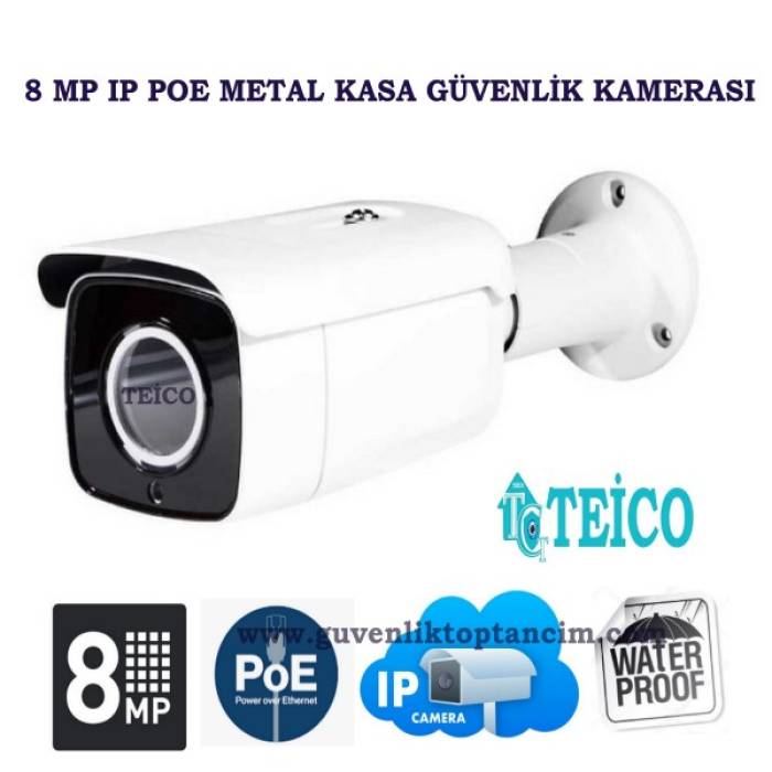 8 MP Ip Metal Mega Kasa Bullet Güvenlik Kamerası Teico-3840