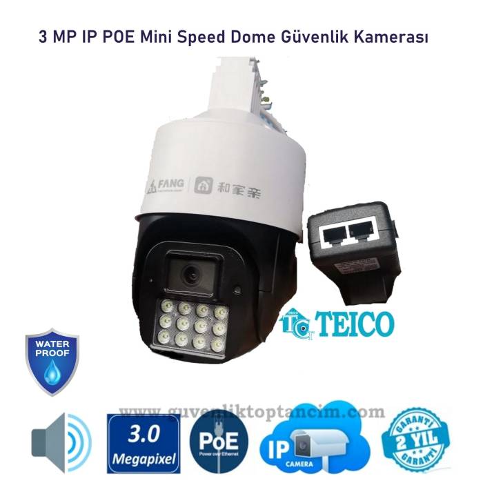 Çift Kameralı Adaptörlü Hareketli Sesli IP POE Mini Speed Dome Güvenlik Kamerası Teico-4403