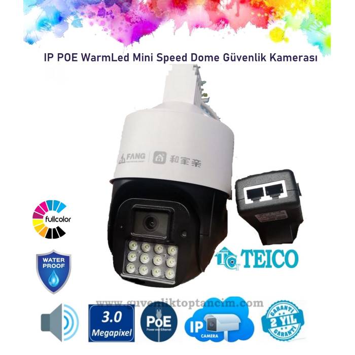 Çift Kameralı Adaptörlü Hareketli Sesli IP POE Mini Speed Dome Güvenlik Kamerası Teico-4403