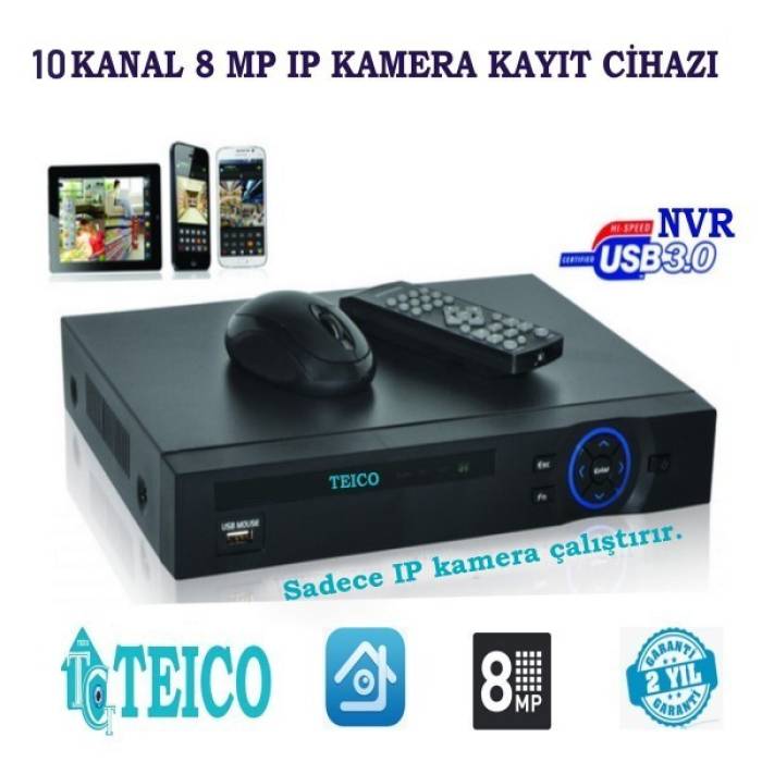 8 Mp 10 Kanal IP Kamera Kayıt Cihazı NVR Teico-9810