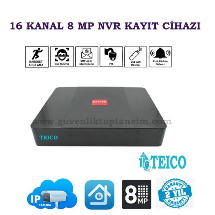 8 Mp 16 Kanal IP Kamera Plastik Kasa Kayıt Cihazı NVR Teico-9916