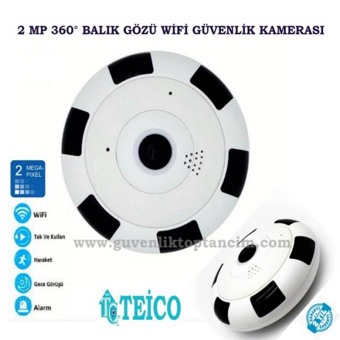 2 MP 360 Derece Balık Gözü Wifi Kablosuz Güvenlik Kamerası Teico-4200