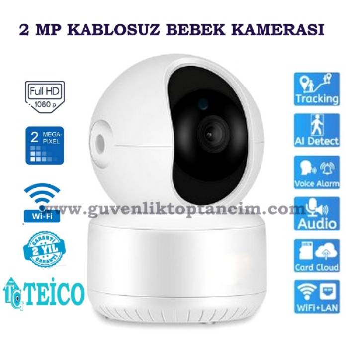 2 MP 1080p 360° Kablosuz Bebek Kamerası Wifi Teico-4210