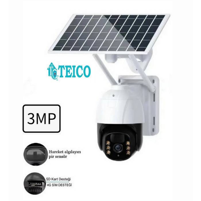 3 MP Solar Güneş Enerjili Mini Speed Dome Sim Kartlı PTZ Dış Ortam Güvenlik Kamerası Teico-4300