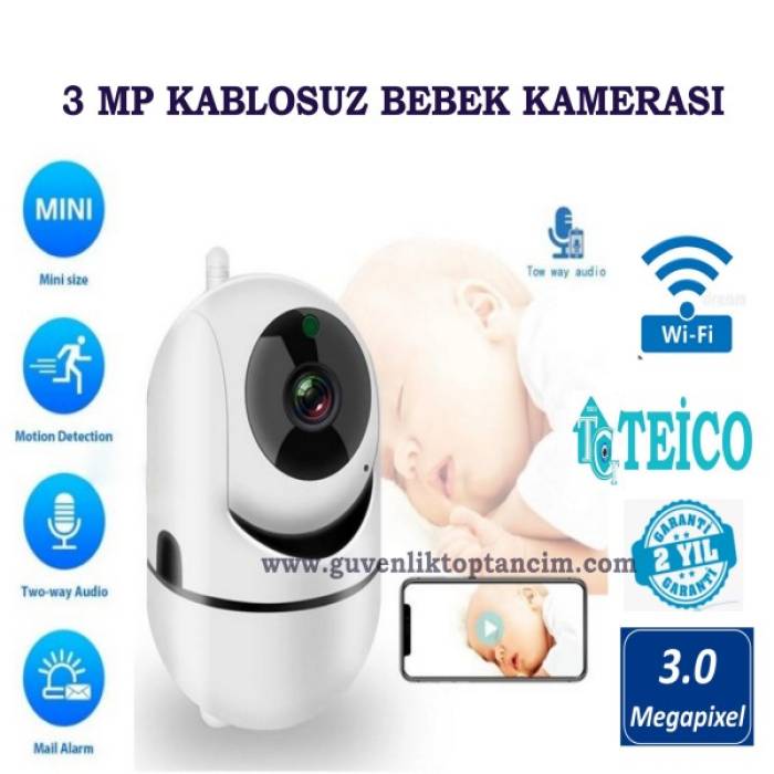 3 MP 360 Derece Kablosuz Bebek Kamerası Wifi Sesli Tek Anten Teico-4310