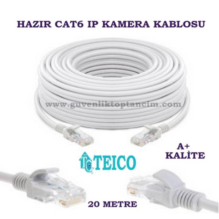 Cat6 20 Metre 23 AWG Hazır Uçları Fabrikasyon Yapılı Ip Kamera Kablosu Teico-5520