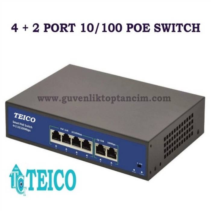 4 Port Poe Switch 10/100 4+2 Teico-5104