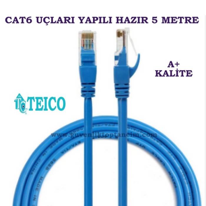 Cat6 5 Metre 23 AWG Hazır Uçları Fabrikasyon Yapılı Ip Kamera Kablosu Teico-5505