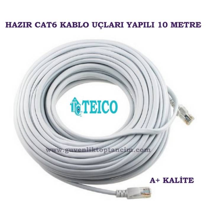 Cat6 10 Metre 23 AWG Hazır Uçları Fabrikasyon Yapılı Ip Kamera Kablosu Teico-5510